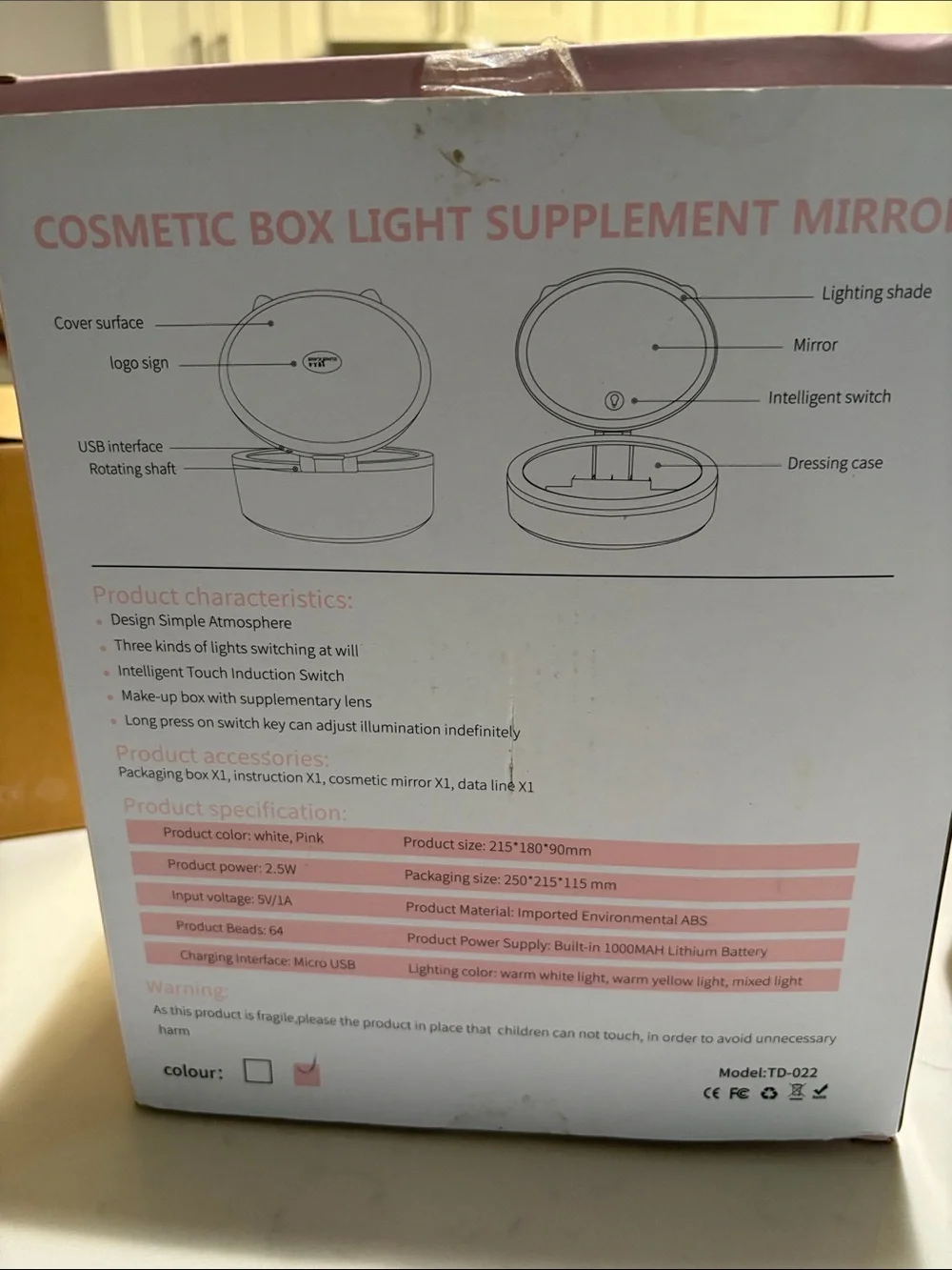 Cosmetic Lighted Vanity Mirror with Storage - White